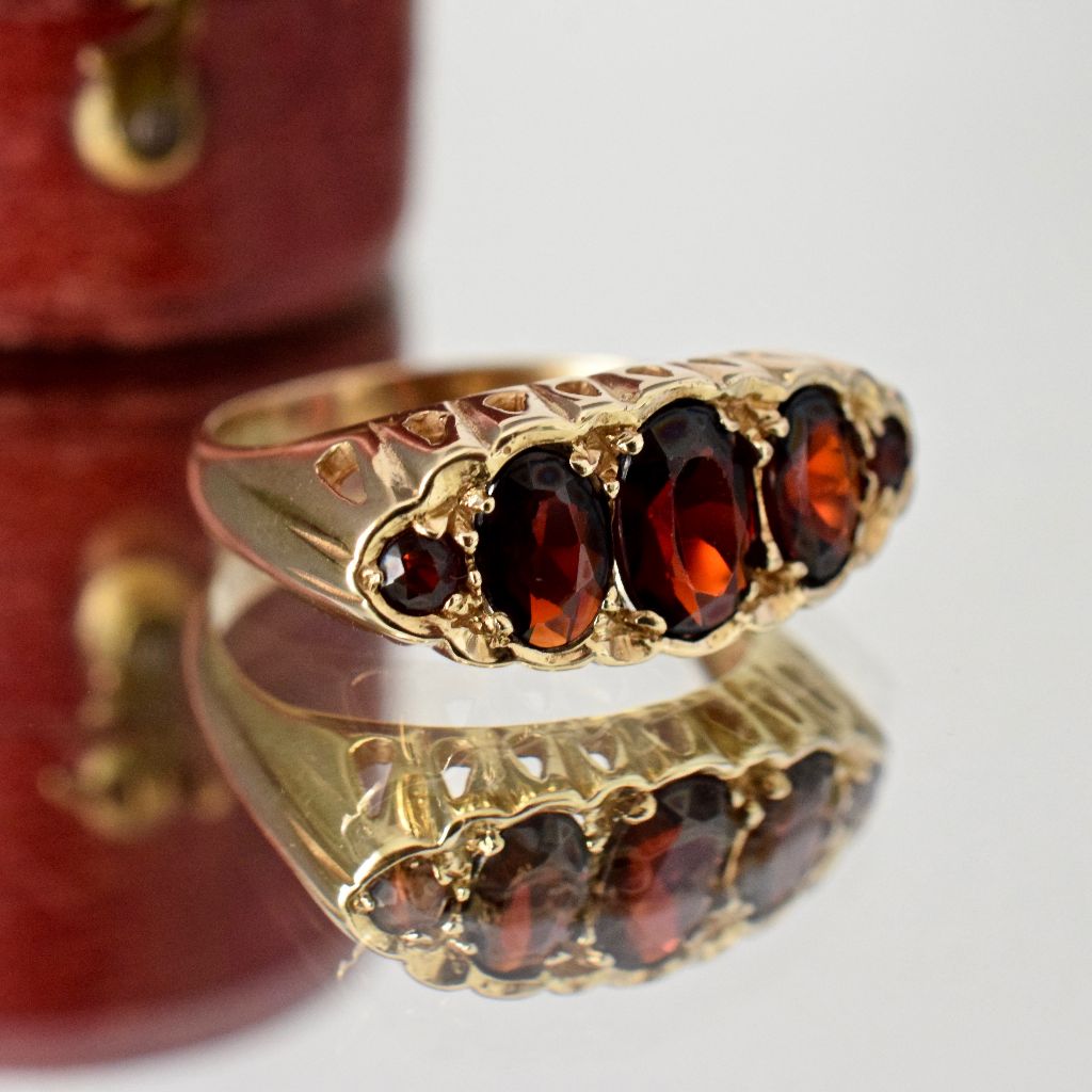 Vintage 9ct Yellow Gold Five Stone ‘Garnet Glass’ Bridge Ring