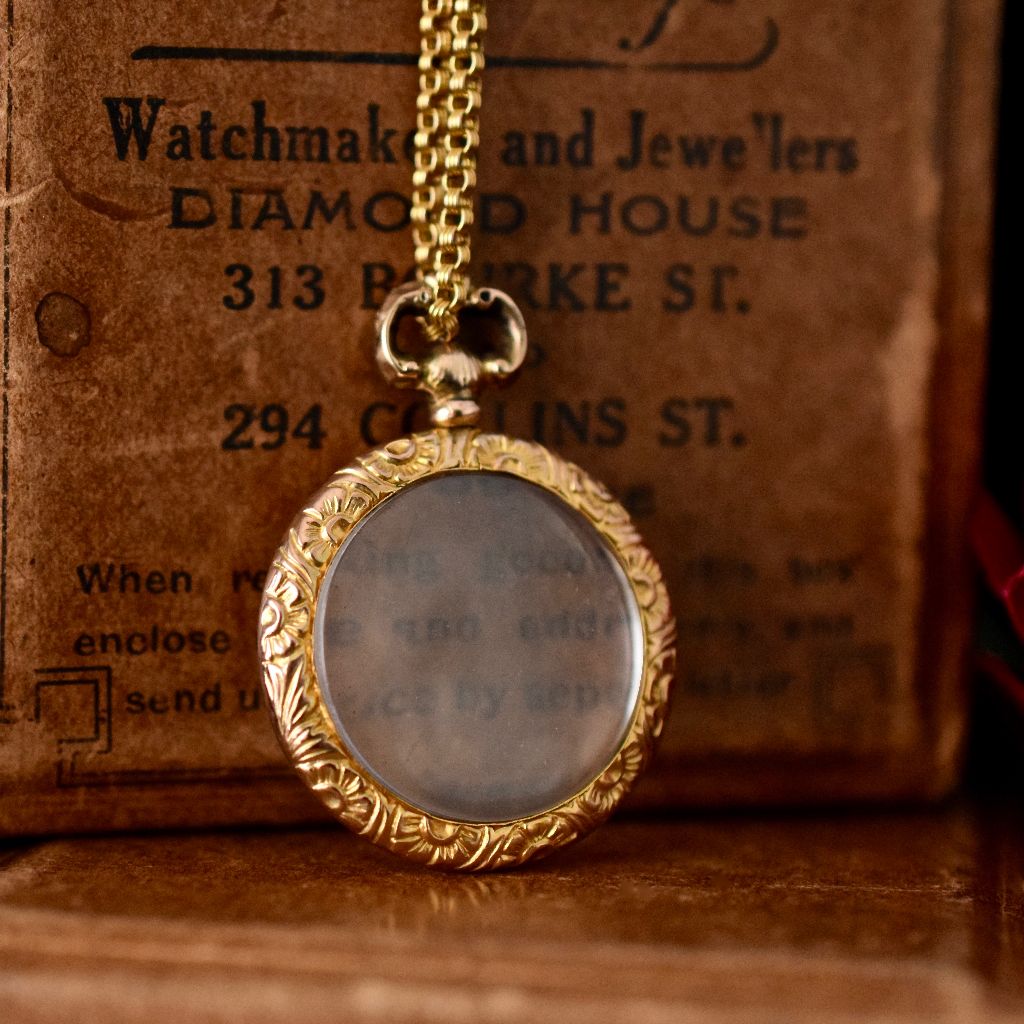 Antique Victorian/Early Edwardian 9ct Yellow Gold Convex Glass Photo Locket