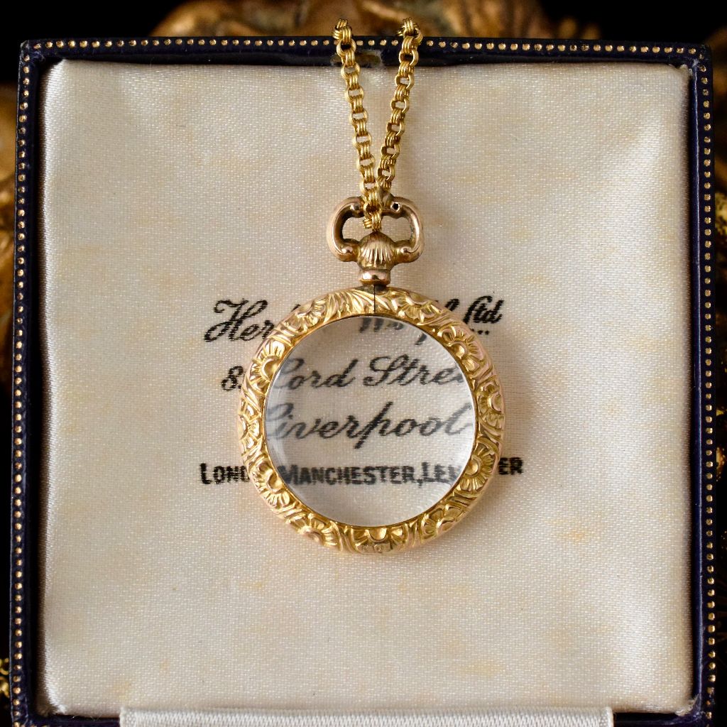 Antique Victorian/Early Edwardian 9ct Yellow Gold Convex Glass Photo Locket