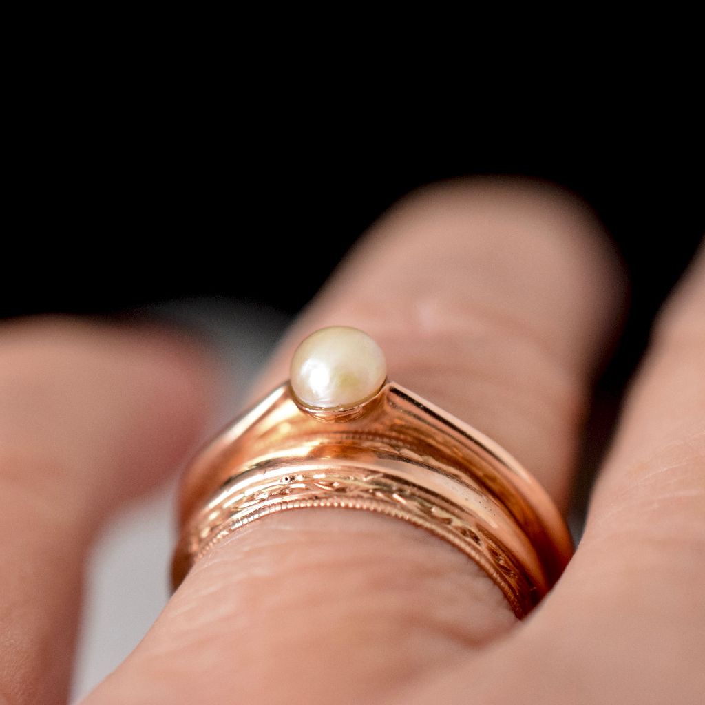 Edwardian 9ct Rose Gold Pearl Ring By Joseph Lawrence Melbourne Circa 1915