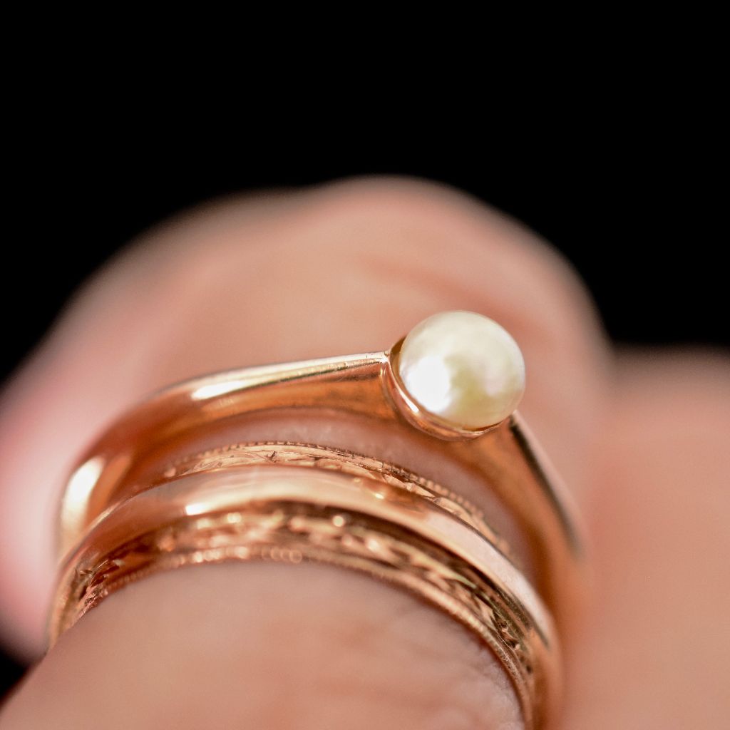 Edwardian 9ct Rose Gold Pearl Ring By Joseph Lawrence Melbourne Circa 1915