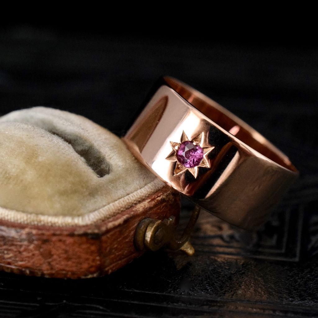 Antique 18ct Rose Gold Amethyst Wide 9mm Ring