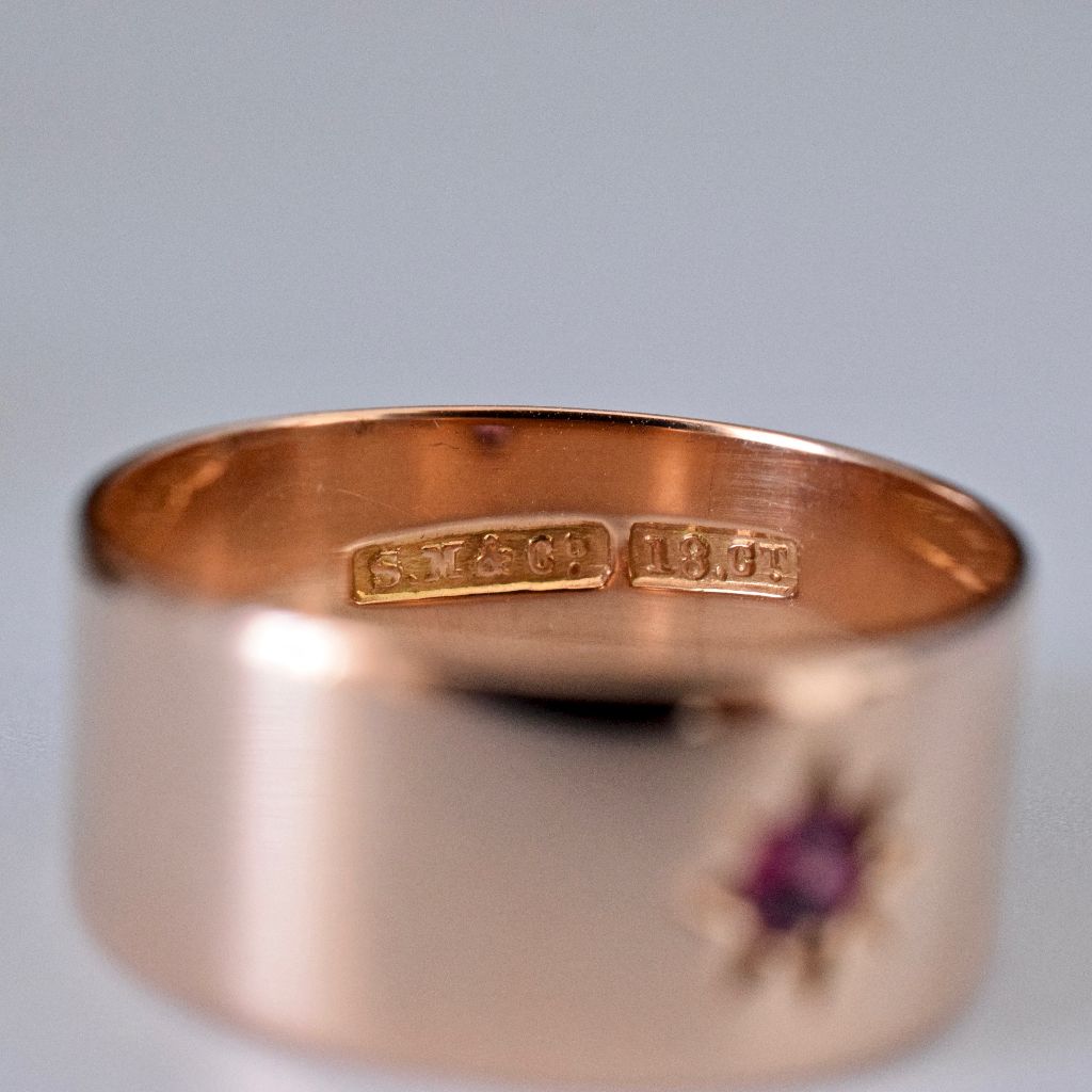 Antique 18ct Rose Gold Amethyst Wide 9mm Ring