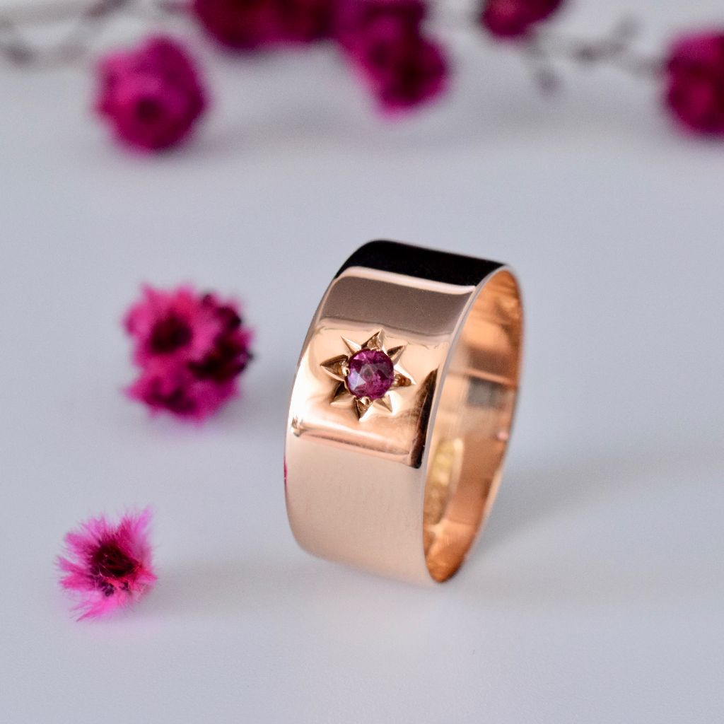 Antique 18ct Rose Gold Amethyst Wide 9mm Ring