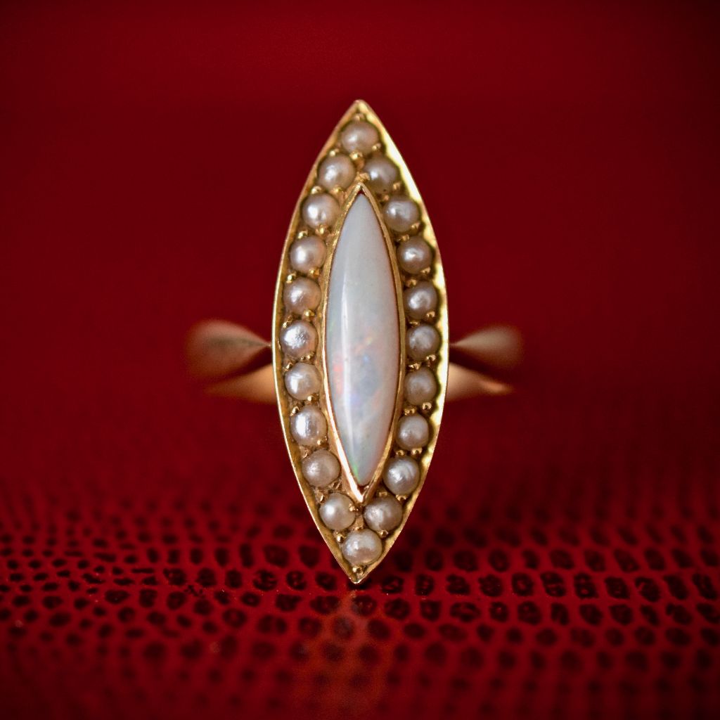 Antique 18ct Yellow Gold Opal And Seed Pearl Ring by George Dresden Circa 1915