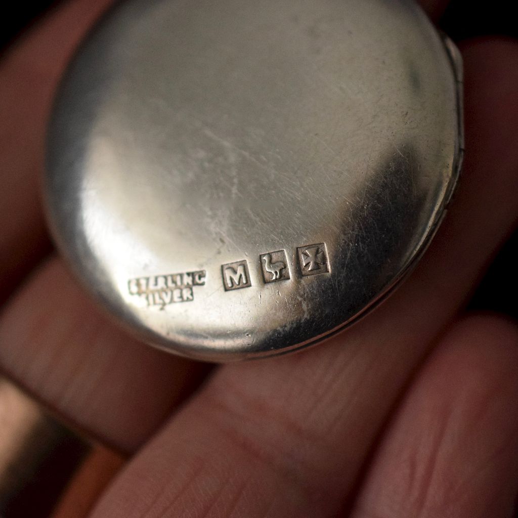 Wonderful Early Australian Art Deco Sterling Silver Locket & Chain by F.J. Mole Circa 1925