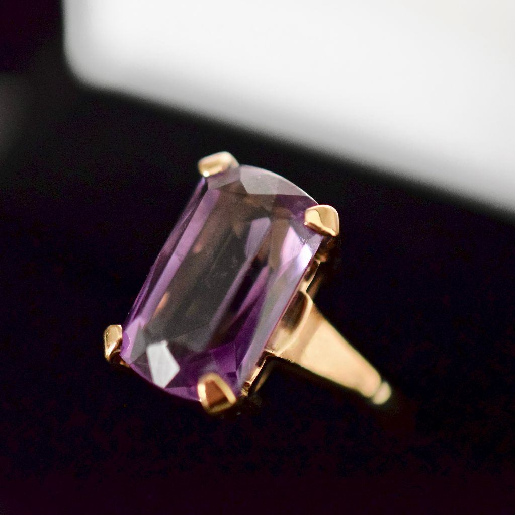 Vintage Huge 9ct Yellow Gold Natural Amethyst Ring