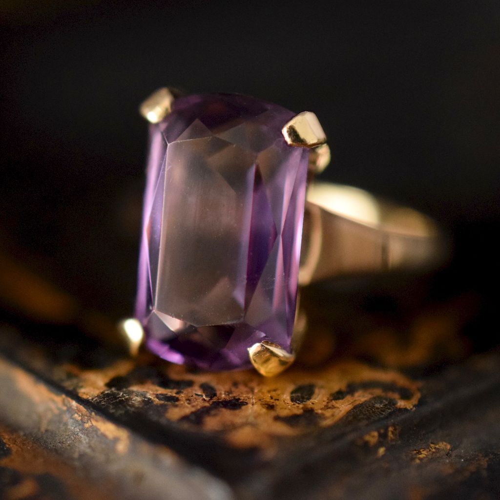 Vintage Huge 9ct Yellow Gold Natural Amethyst Ring