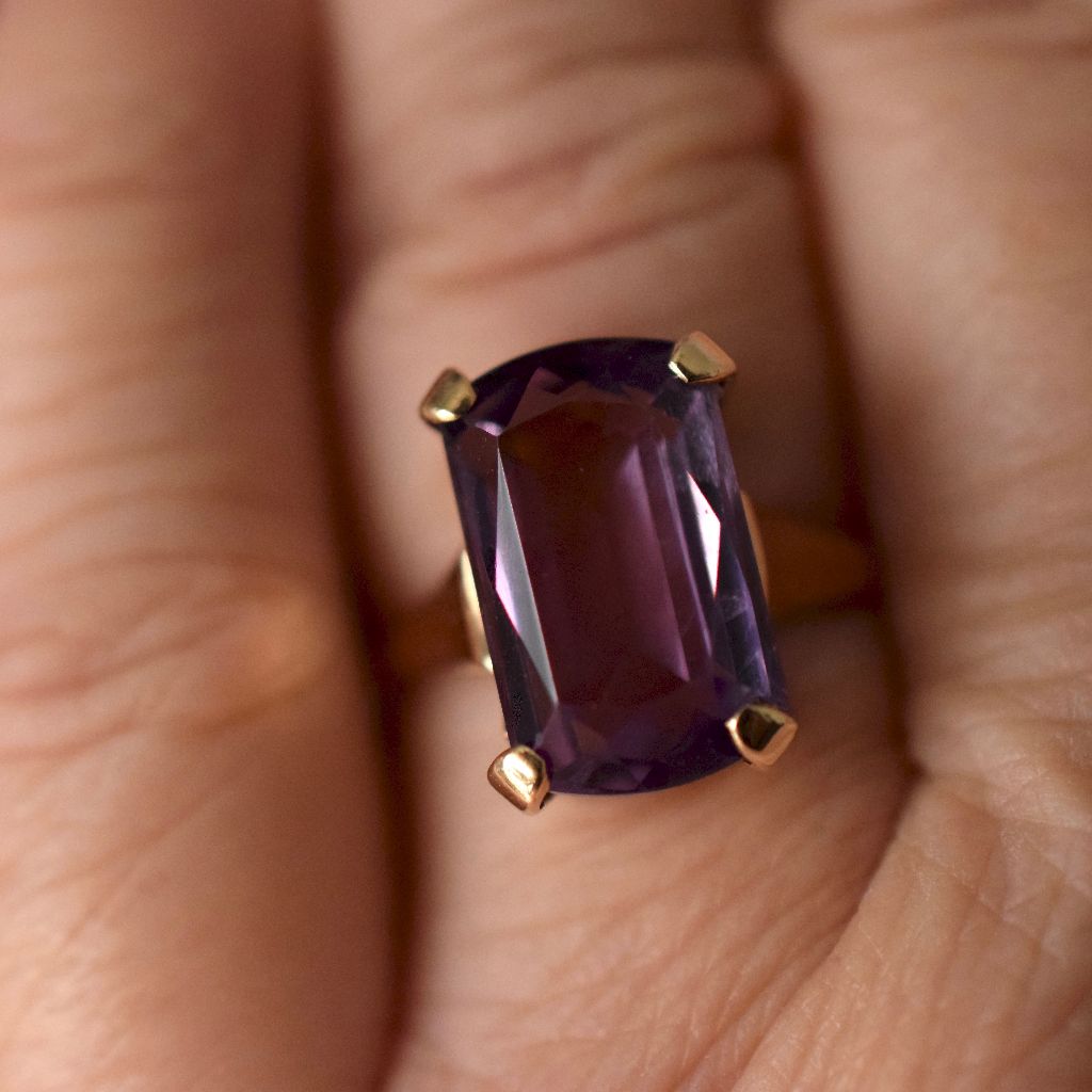 Vintage Huge 9ct Yellow Gold Natural Amethyst Ring
