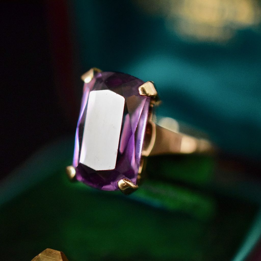 Vintage Huge 9ct Yellow Gold Natural Amethyst Ring