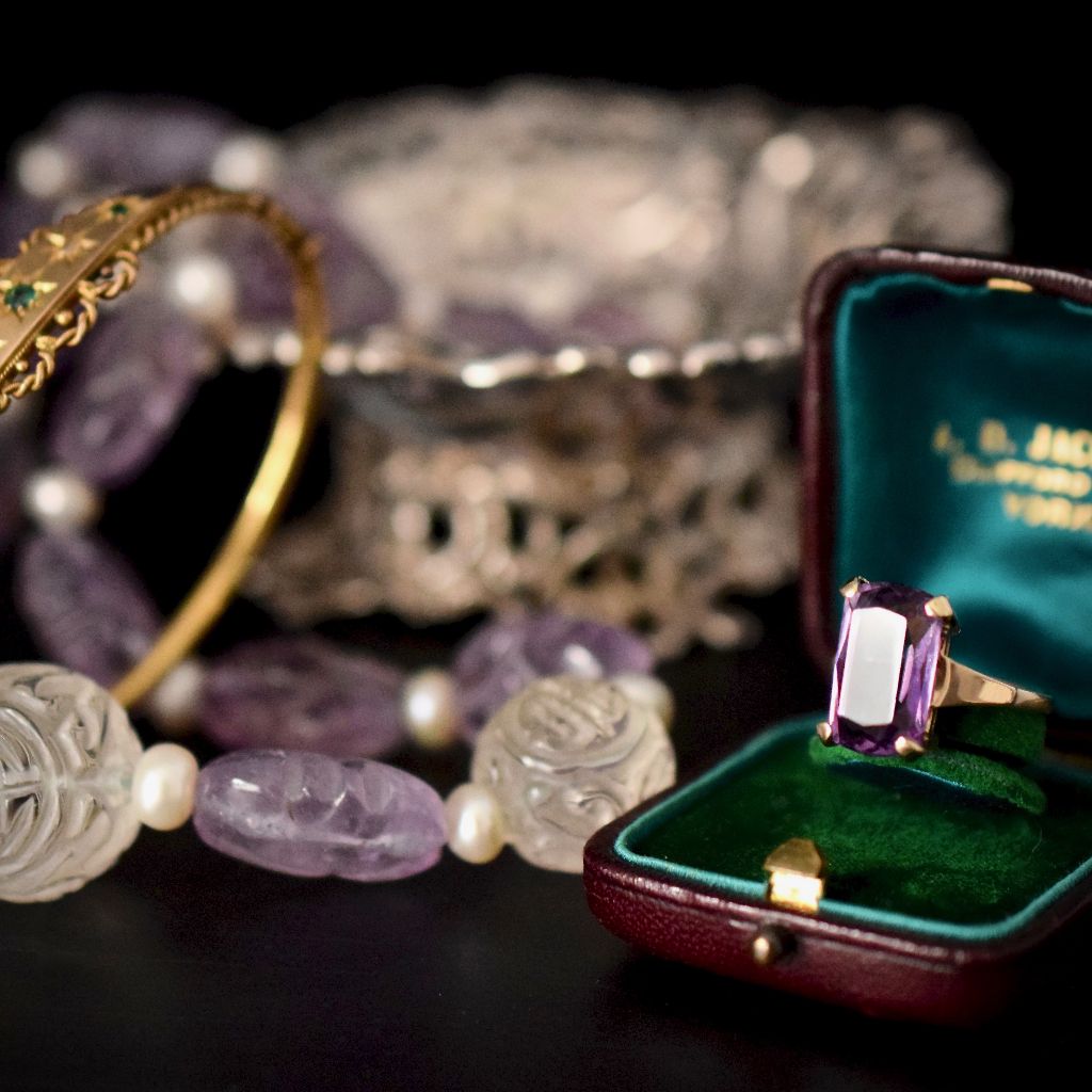 Vintage Huge 9ct Yellow Gold Natural Amethyst Ring