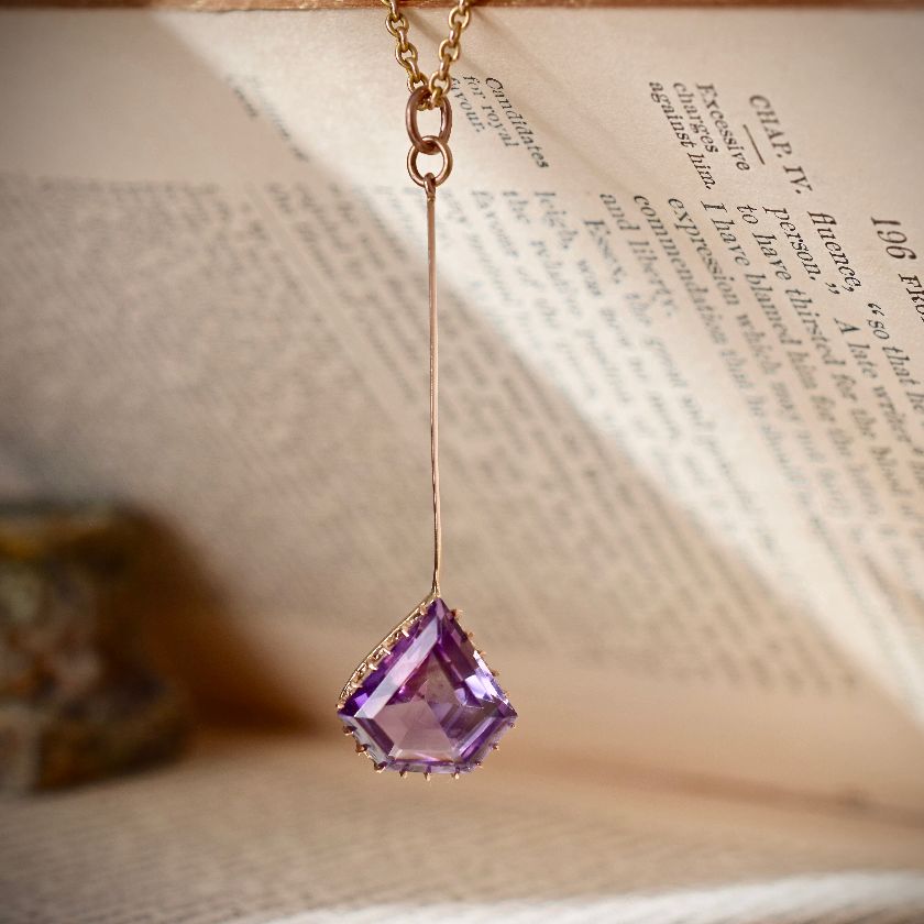 Antique Willis & Sons 9ct Rose Gold / Amethyst Drop Pendant Circa 1910