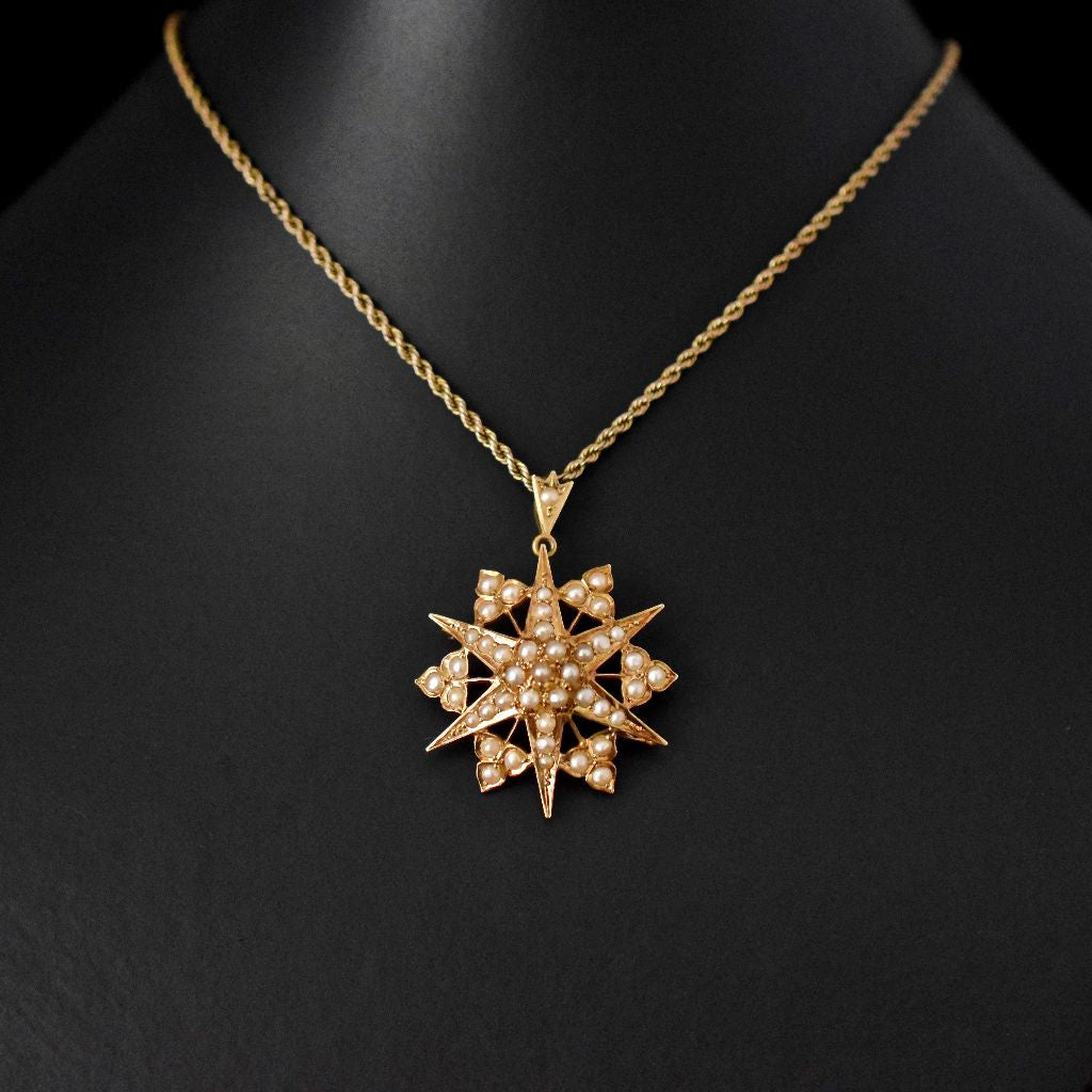 Antique Australian 15ct Yellow Gold Seed Pearl Pendant/Brooch by Willis and Sons circa 1890
