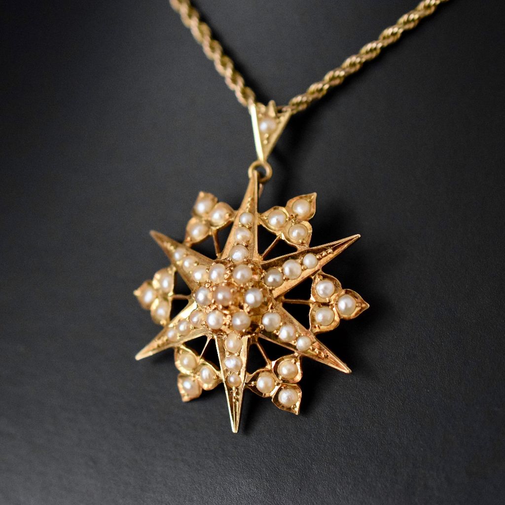 Antique Australian 15ct Yellow Gold Seed Pearl Pendant/Brooch by Willis and Sons circa 1890
