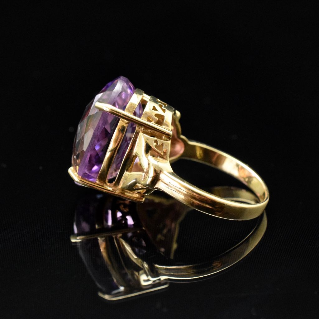 Modern 9ct Yellow Gold ‘Checkerboard’ Natural Amethyst Ring