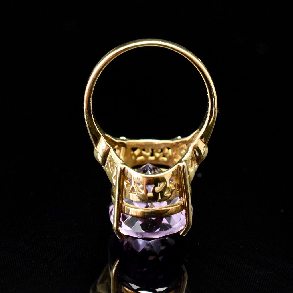 Modern 9ct Yellow Gold ‘Checkerboard’ Natural Amethyst Ring