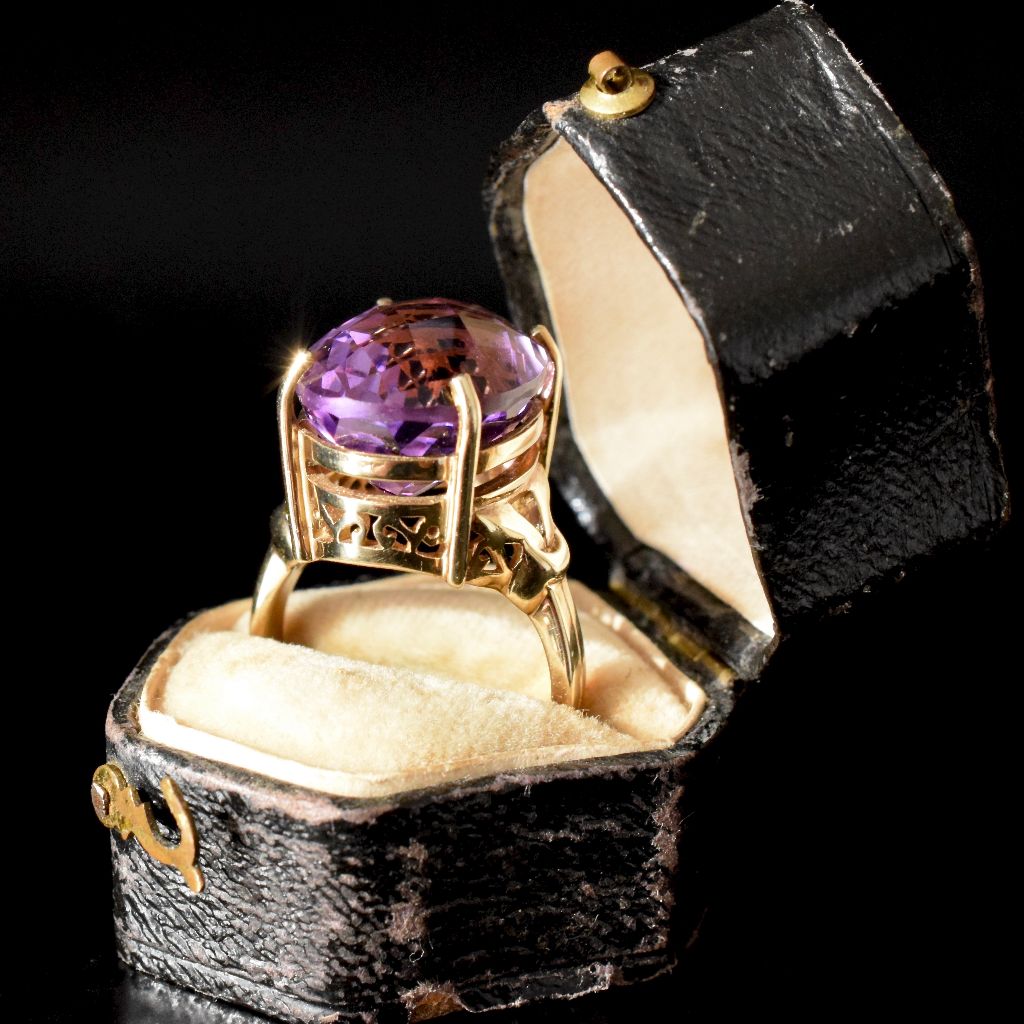 Modern 9ct Yellow Gold ‘Checkerboard’ Natural Amethyst Ring