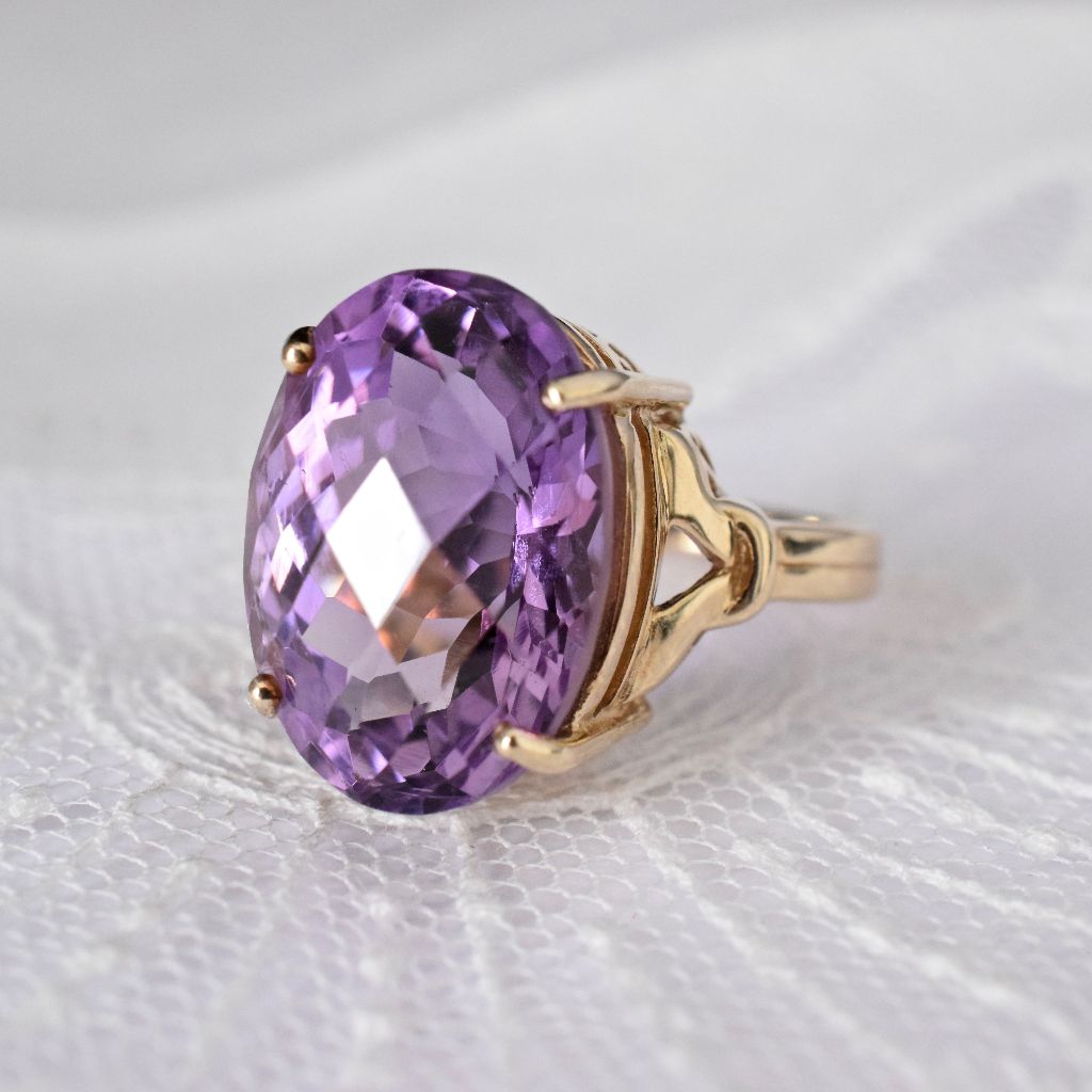 Modern 9ct Yellow Gold ‘Checkerboard’ Natural Amethyst Ring