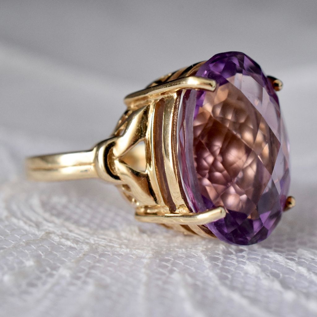 Modern 9ct Yellow Gold ‘Checkerboard’ Natural Amethyst Ring