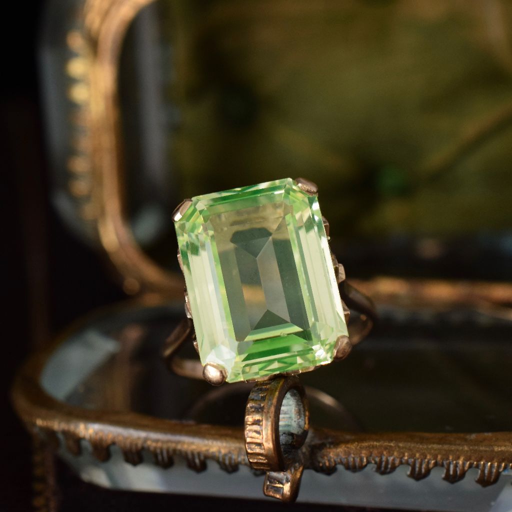 Vintage 9ct Yellow Gold Lemon Quartz Large Emerald-Cut Ring