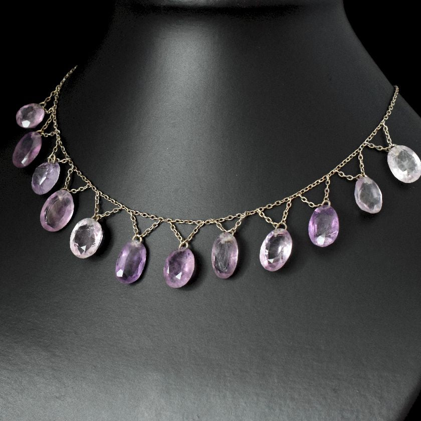 Vintage Sterling Silver Natural Amethyst Festoon Necklace