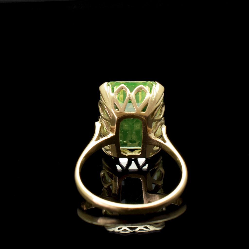 Vintage 9ct Yellow Gold Lemon Quartz Large Emerald-Cut Ring