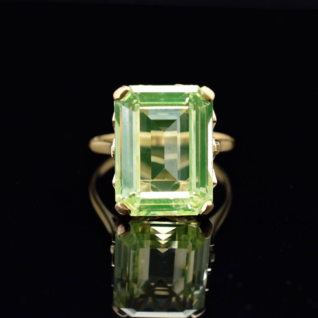 Vintage 9ct Yellow Gold Lemon Quartz Large Emerald-Cut Ring