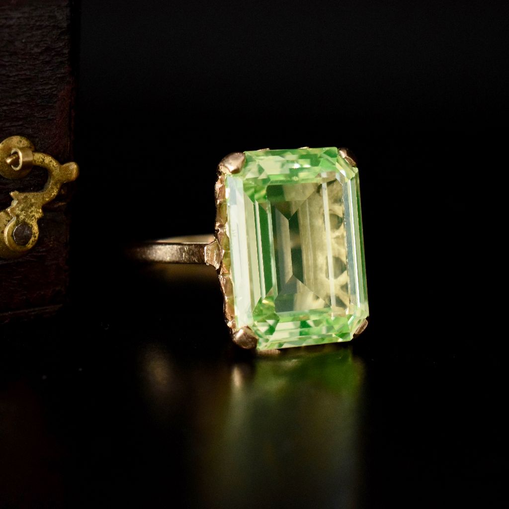 Vintage 9ct Yellow Gold Lemon Quartz Large Emerald-Cut Ring