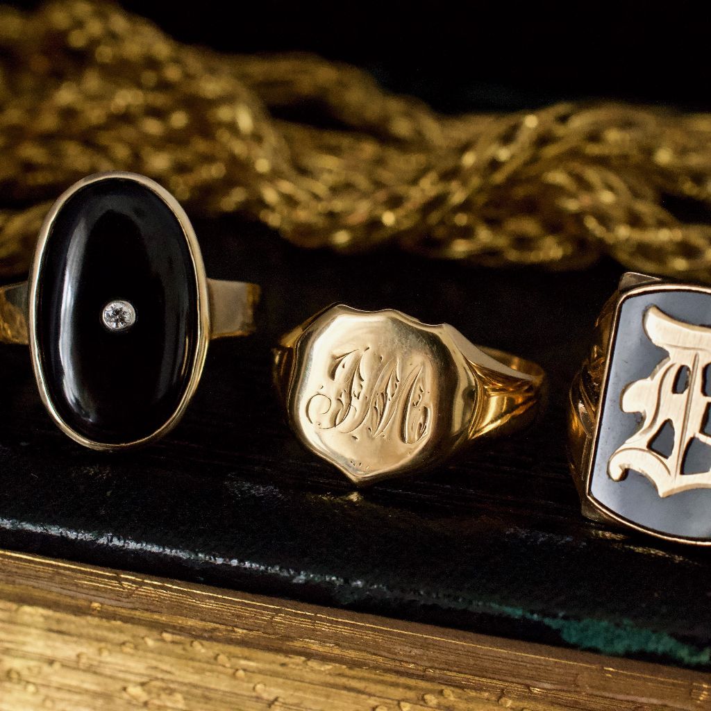 Large Onyx Diamond Art Deco ‘Style’ 9ct Yellow Gold Ring