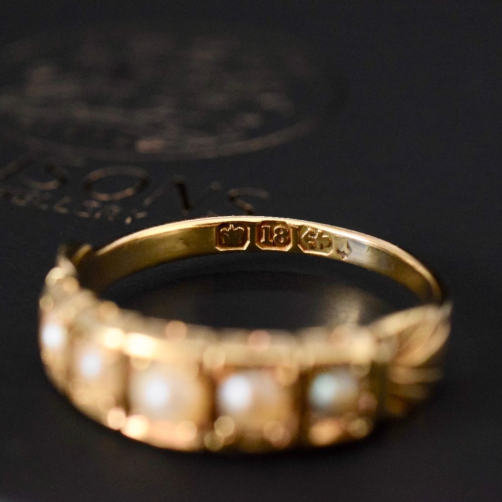 Victorian 18ct Yellow Gold Half Hoop Pearl Ring 1900