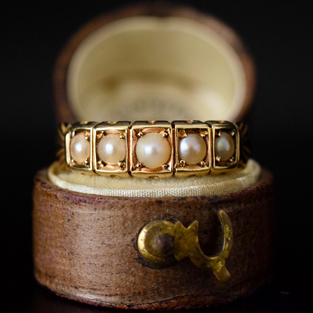 Victorian 18ct Yellow Gold Half Hoop Pearl Ring 1900