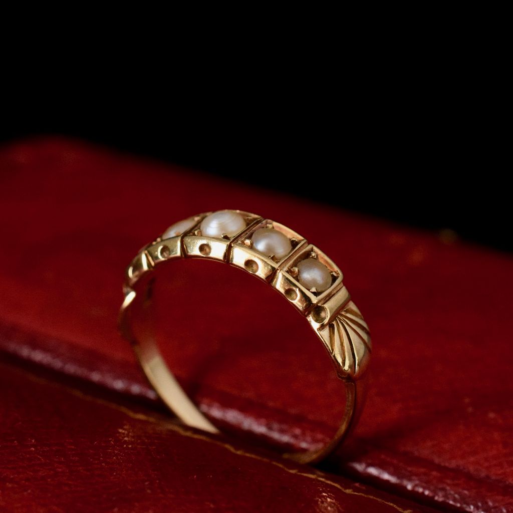 Victorian 18ct Yellow Gold Half Hoop Pearl Ring 1900