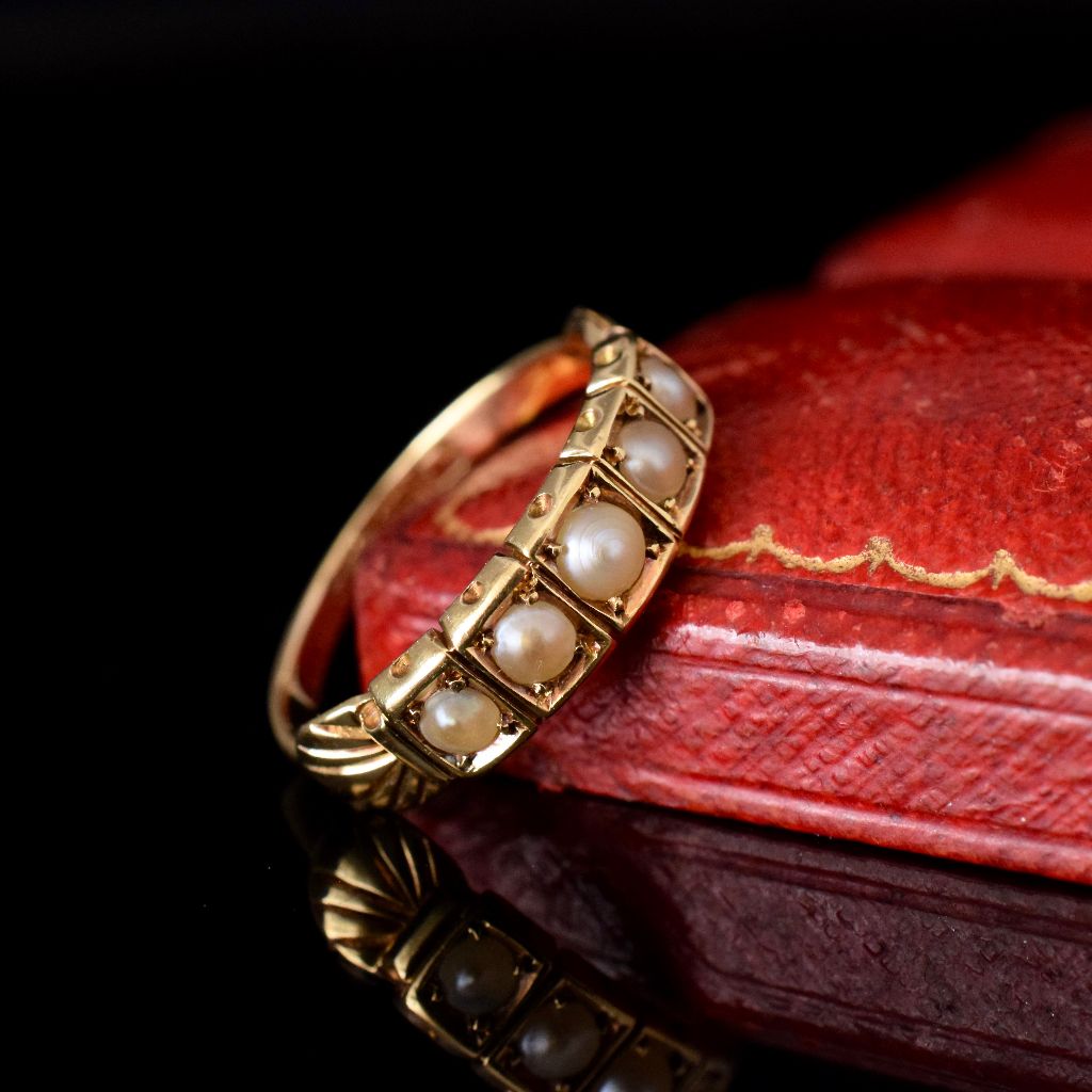 Victorian 18ct Yellow Gold Half Hoop Pearl Ring 1900