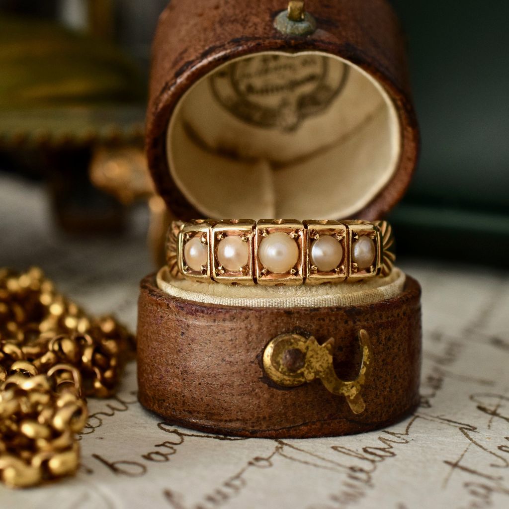 Victorian 18ct Yellow Gold Half Hoop Pearl Ring 1900