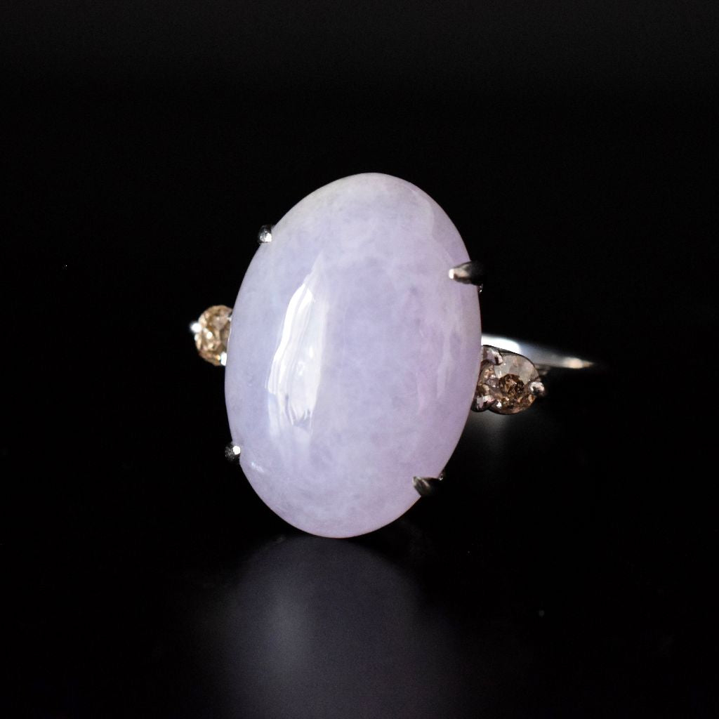 Vintage Platinum Lavender Jadeite Diamond Ring