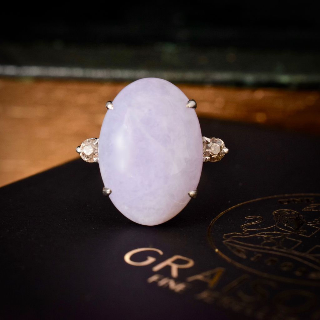 Vintage Platinum Lavender Jadeite Diamond Ring