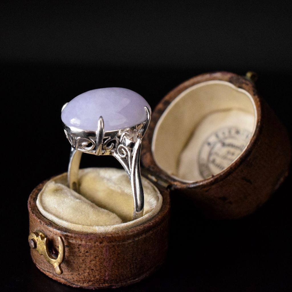Vintage Platinum Lavender Jadeite Diamond Ring