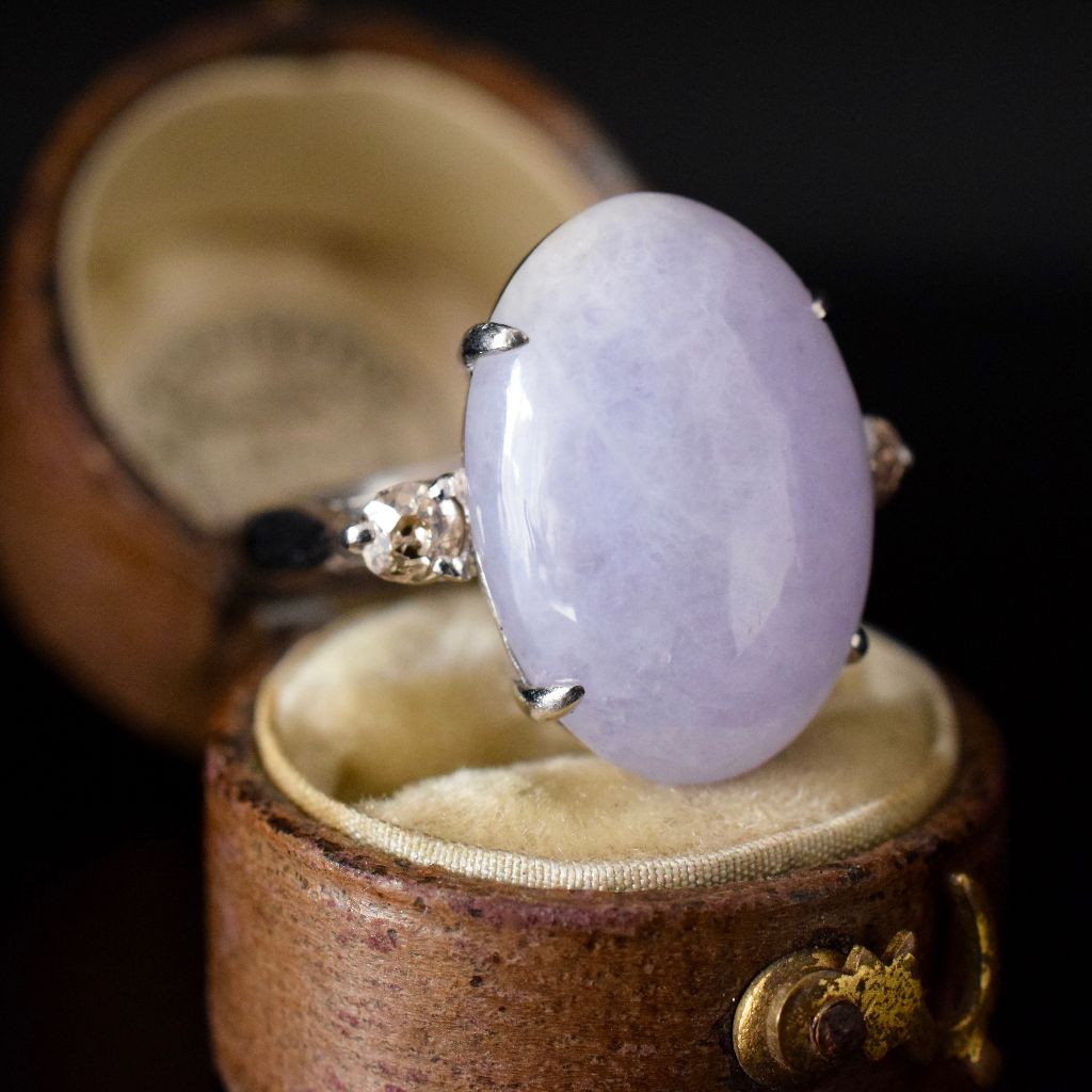 Vintage Platinum Lavender Jadeite Diamond Ring