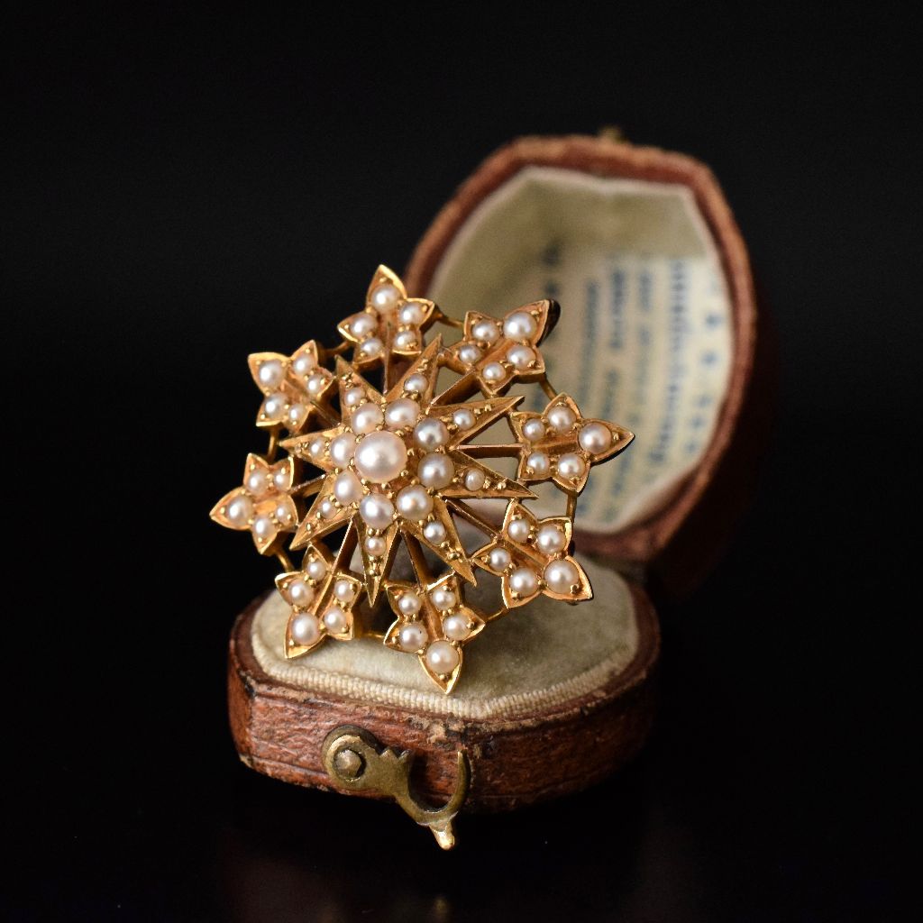 Antique Victorian 15ct Yellow Gold Half Pearl ‘Starburst’ Pendant/Brooch Circa 1900