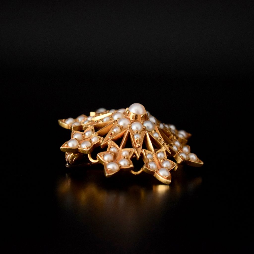 Antique Victorian 15ct Yellow Gold Half Pearl ‘Starburst’ Pendant/Brooch Circa 1900