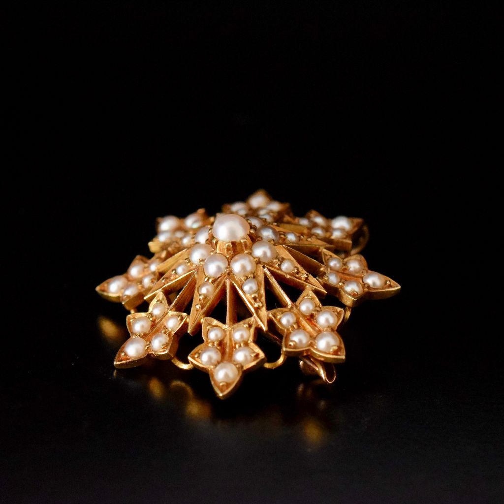 Antique Victorian 15ct Yellow Gold Half Pearl ‘Starburst’ Pendant/Brooch Circa 1900