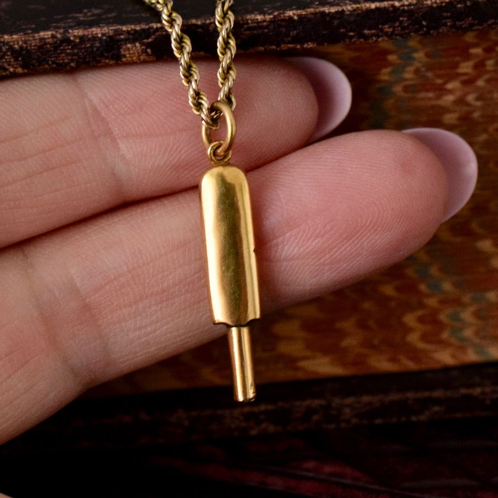 Antique 9ct Yellow Gold Novelty ‘Cricket Bat’ Watch Key Winder Circa 1870
