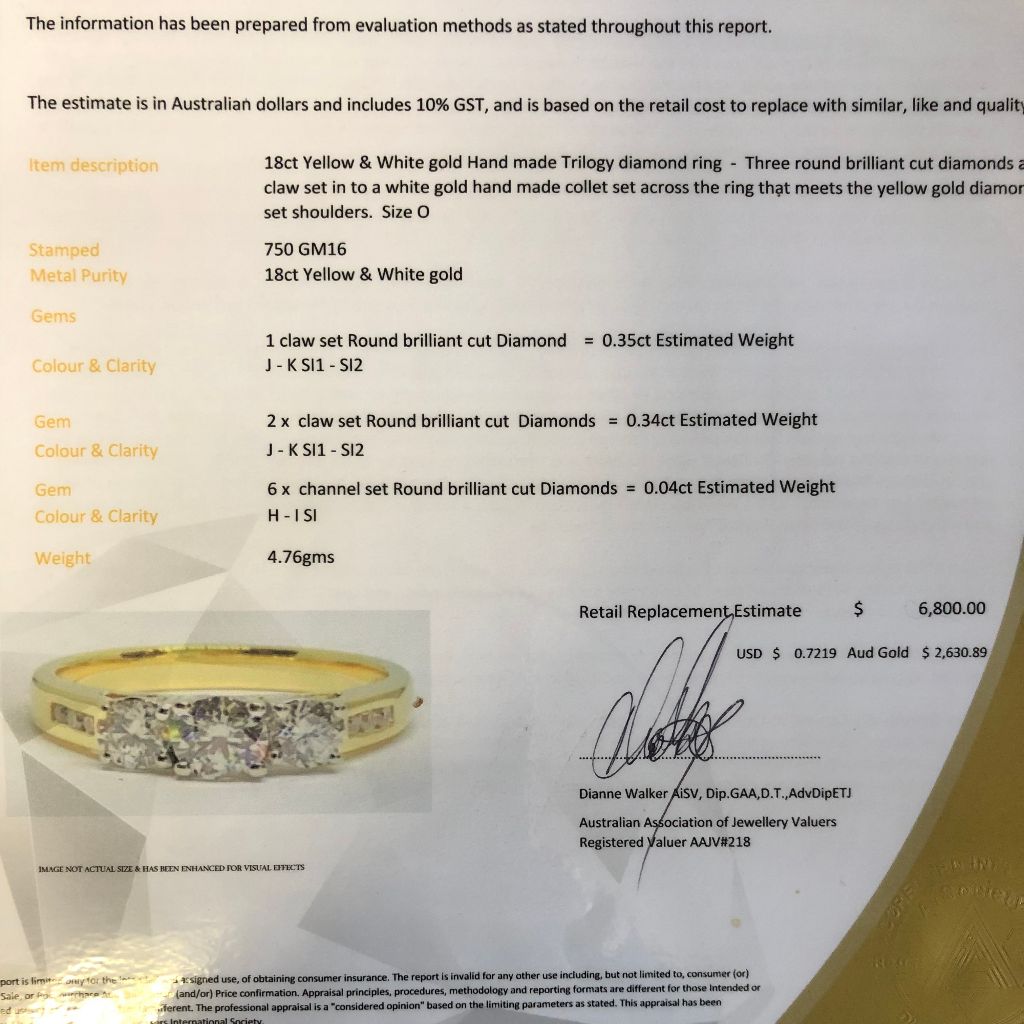 Modern 18ct Yellow Gold And Diamond Trilogy Ring 0.70ct (Independent Valuation Included In Purchase For $6,800)