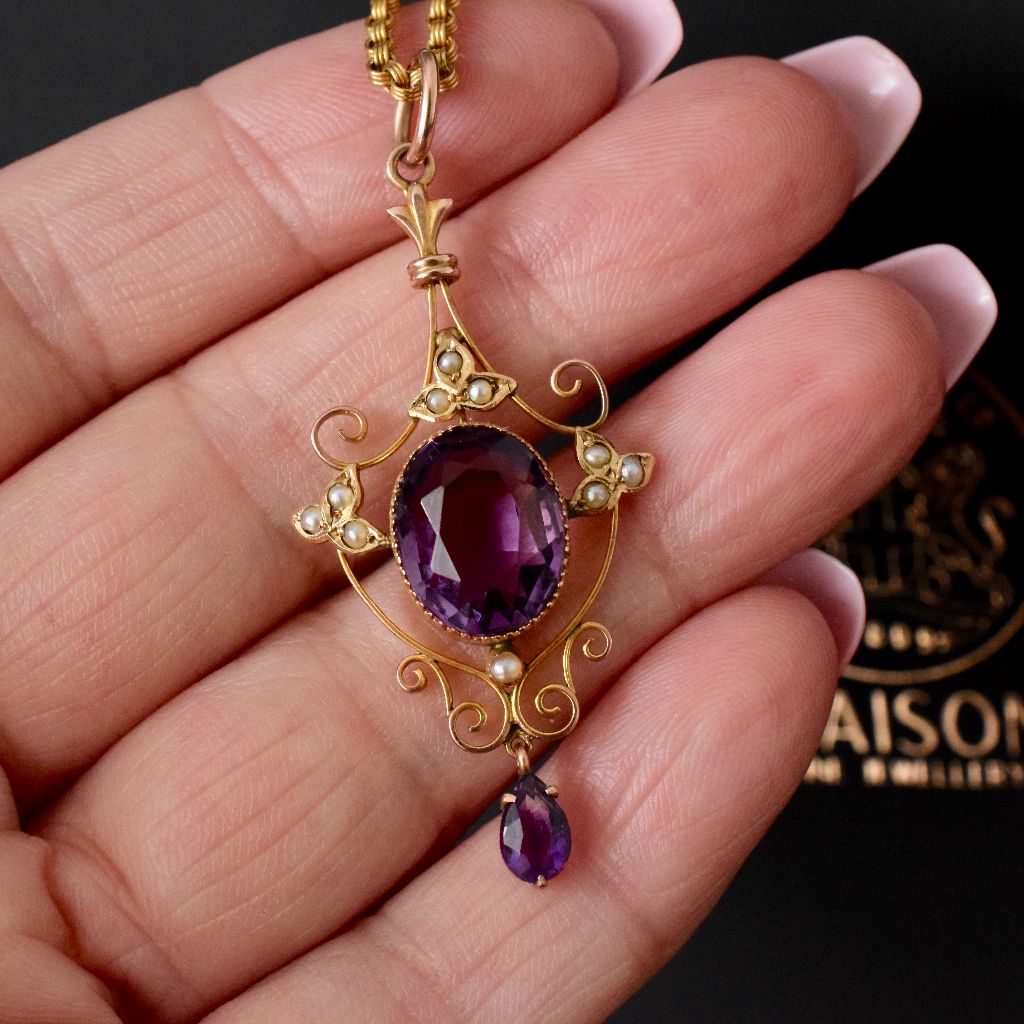 Antique Victorian/Early Edwardian 9ct Amethyst Lavaliere