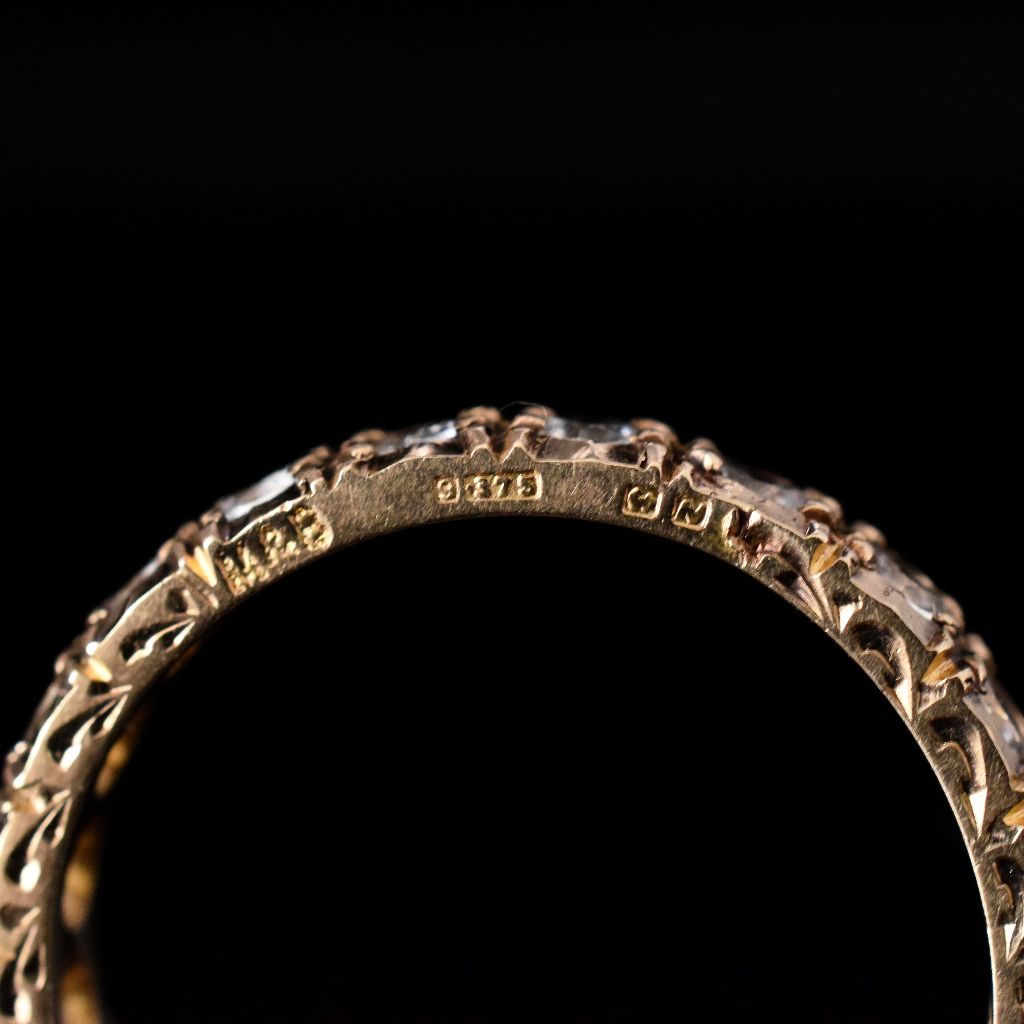 Vintage 9ct Yellow Gold White Sapphire Full Hoop Eternity Ring 1962