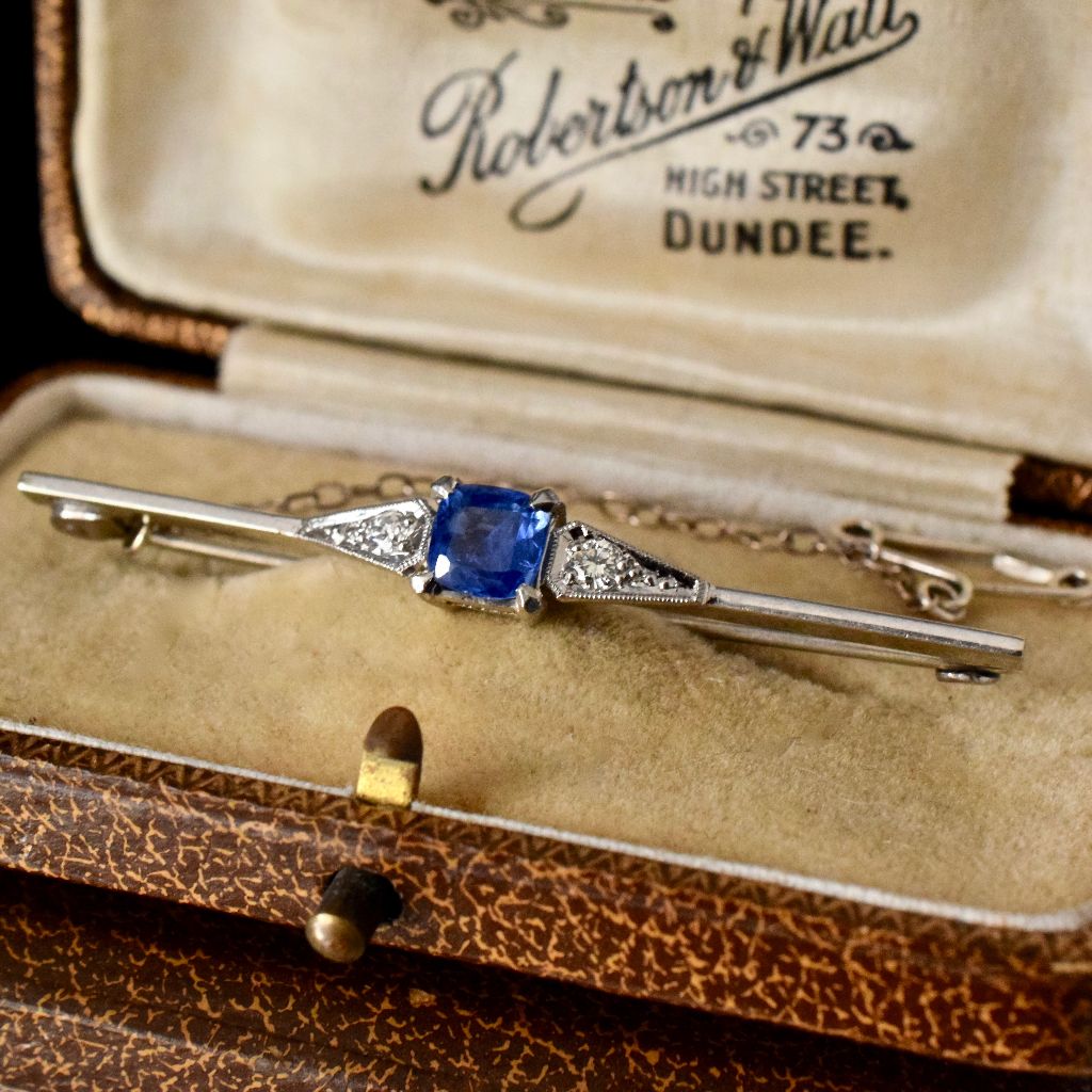 Art Deco 18ct White Gold Ceylon Sapphire Diamond Brooch
