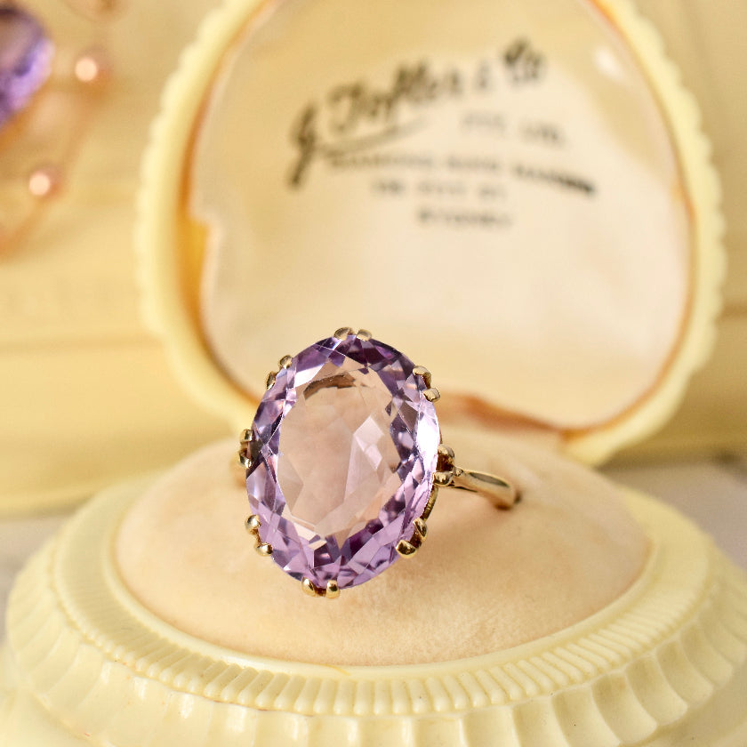 Vintage ‘Rose de France’ Oval Amethyst 9ct Yellow Gold Ring
