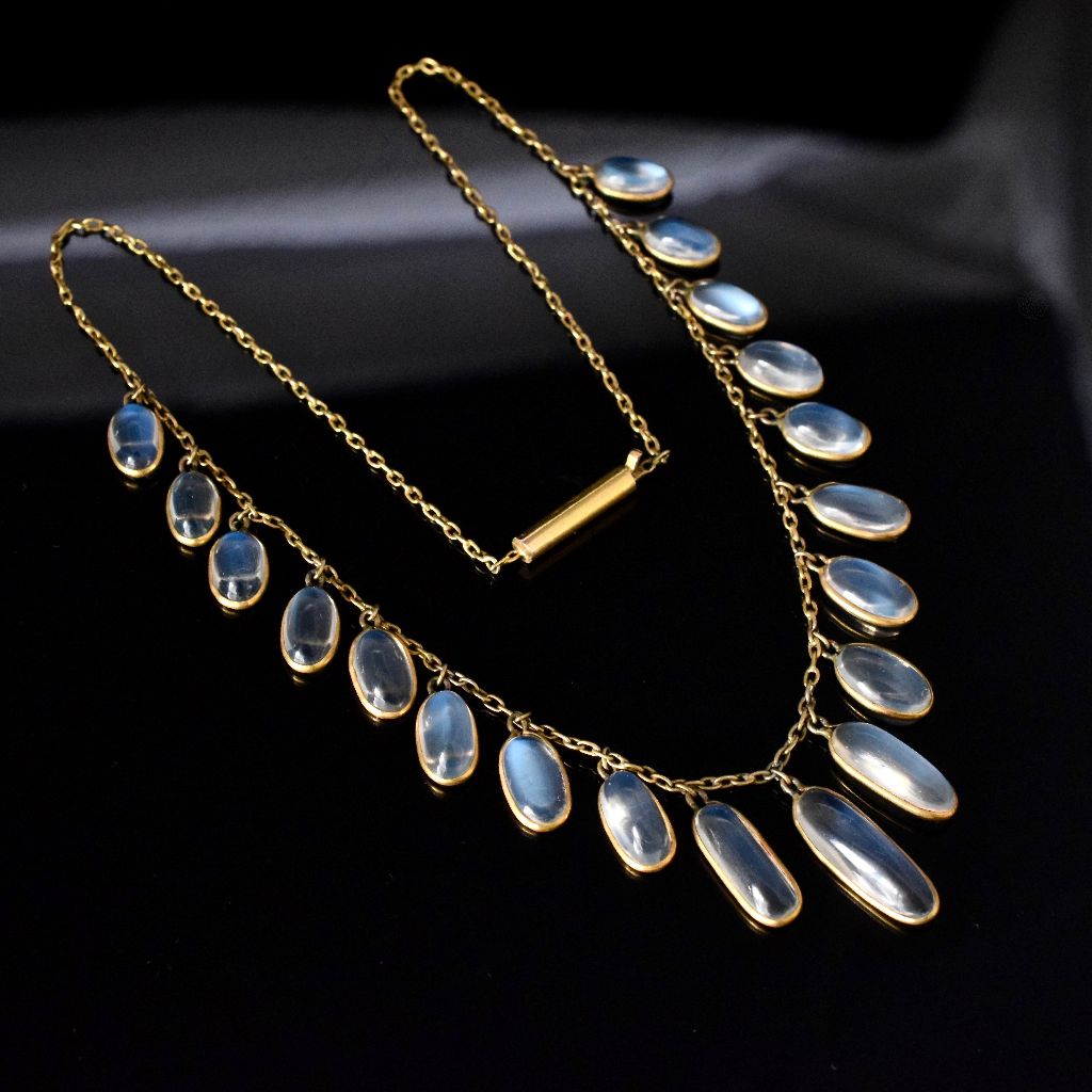 Edwardian 15ct Yellow Gold Ceylon Moonstone Fringe Necklace Circa 1910