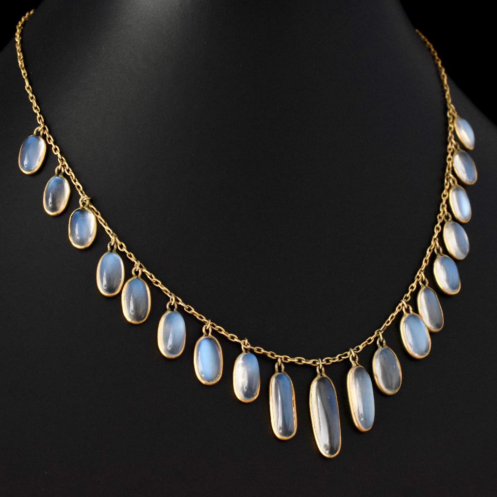 Edwardian 15ct Yellow Gold Ceylon Moonstone Fringe Necklace Circa 1910