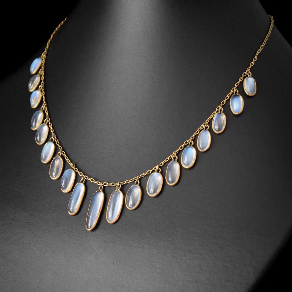 Edwardian 15ct Yellow Gold Ceylon Moonstone Fringe Necklace Circa 1910